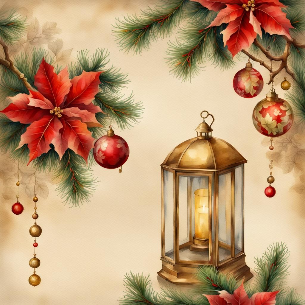 Festive Baroque Lantern Watercolor in Disney Style