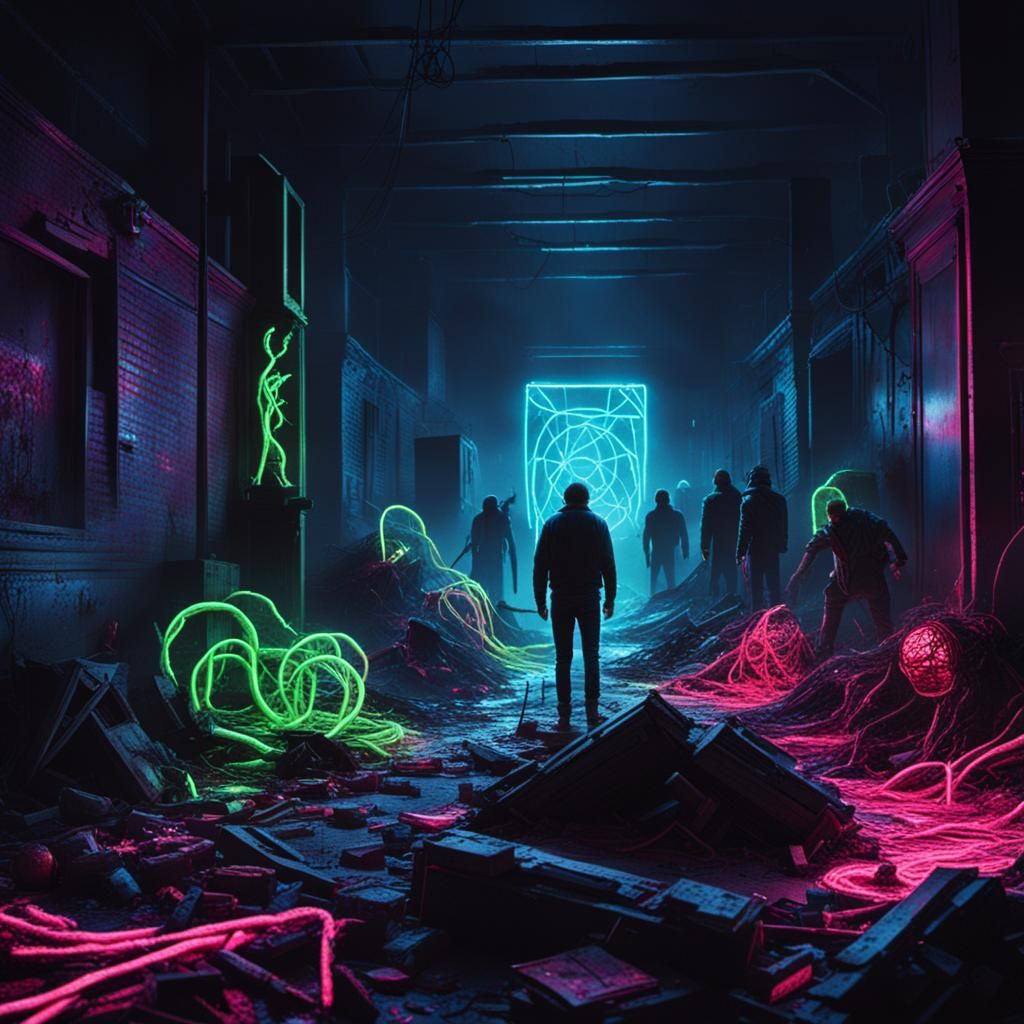 Glowing Neon Horror: A Digital Art Depiction
