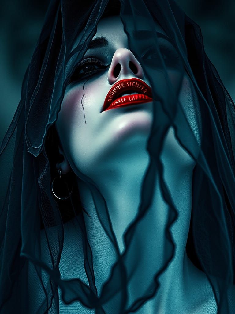 Mysterious Veiled Lady with Enchanting Dark Makeup