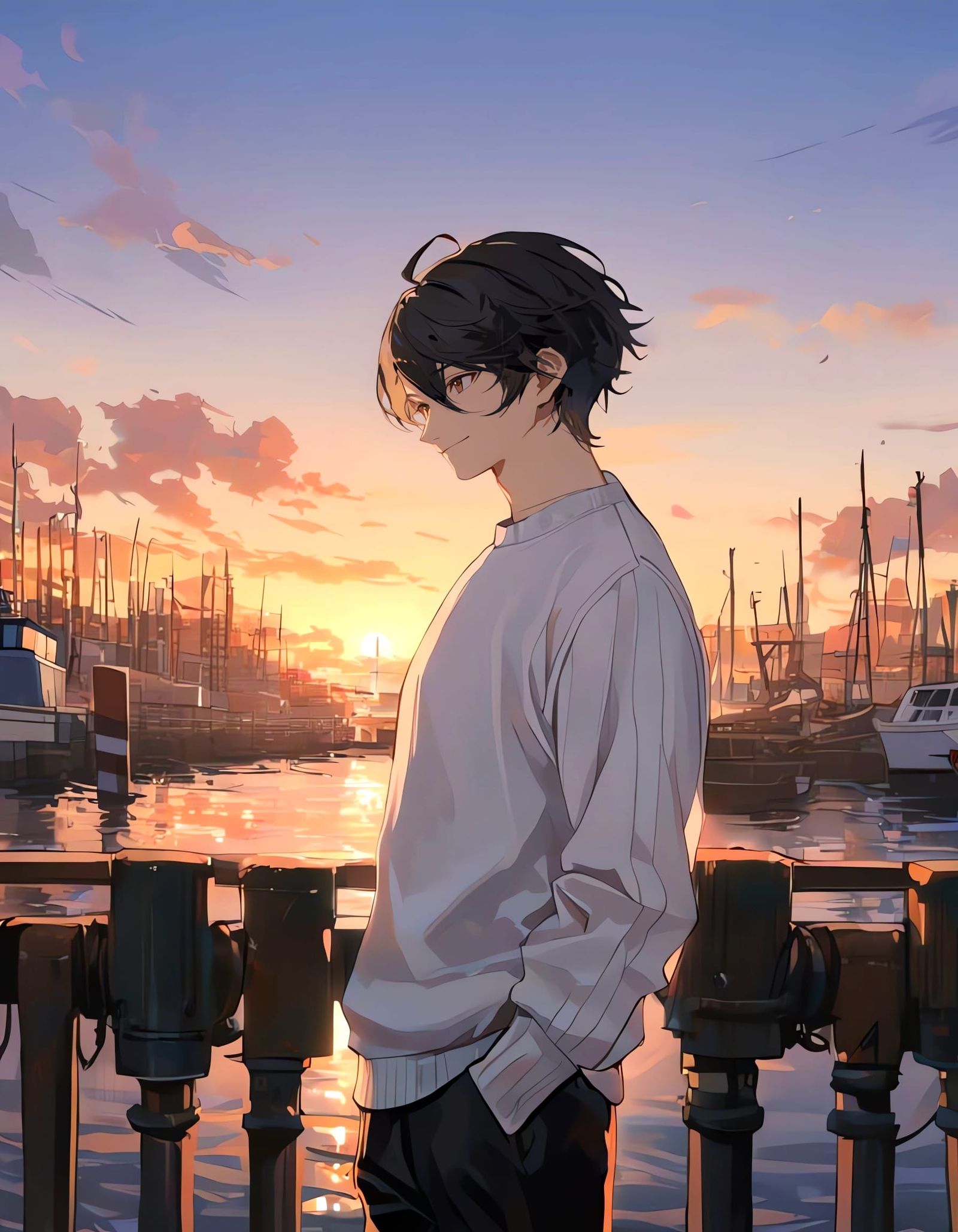 Surreal Bishounen Cowboy in a Harbor Twilight Masterpiece
