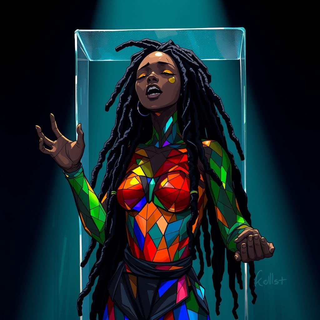 Stained Glass Pantomime Trapped in Invisible Box