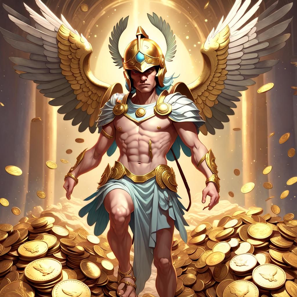 Hermes Portrait with Winged Helmet in Detailed Art
