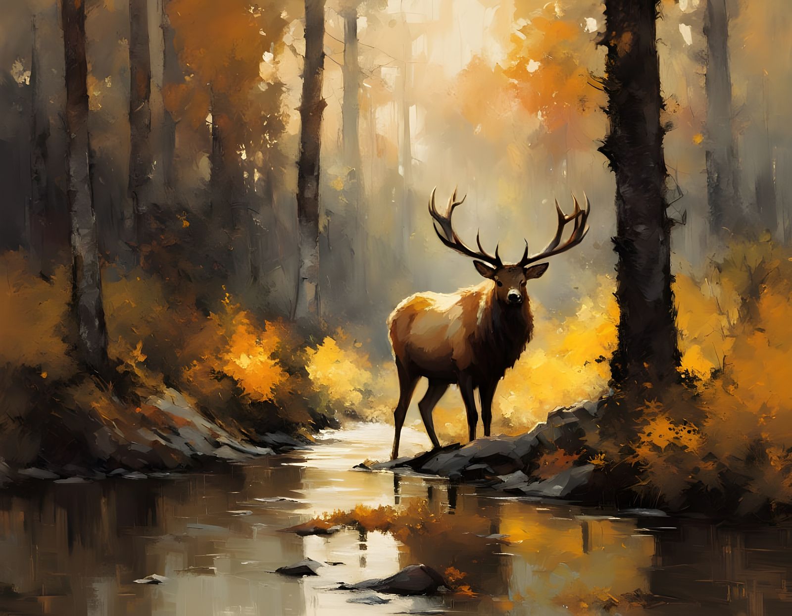 Autumn Elk in Vibrant Forest Landscape