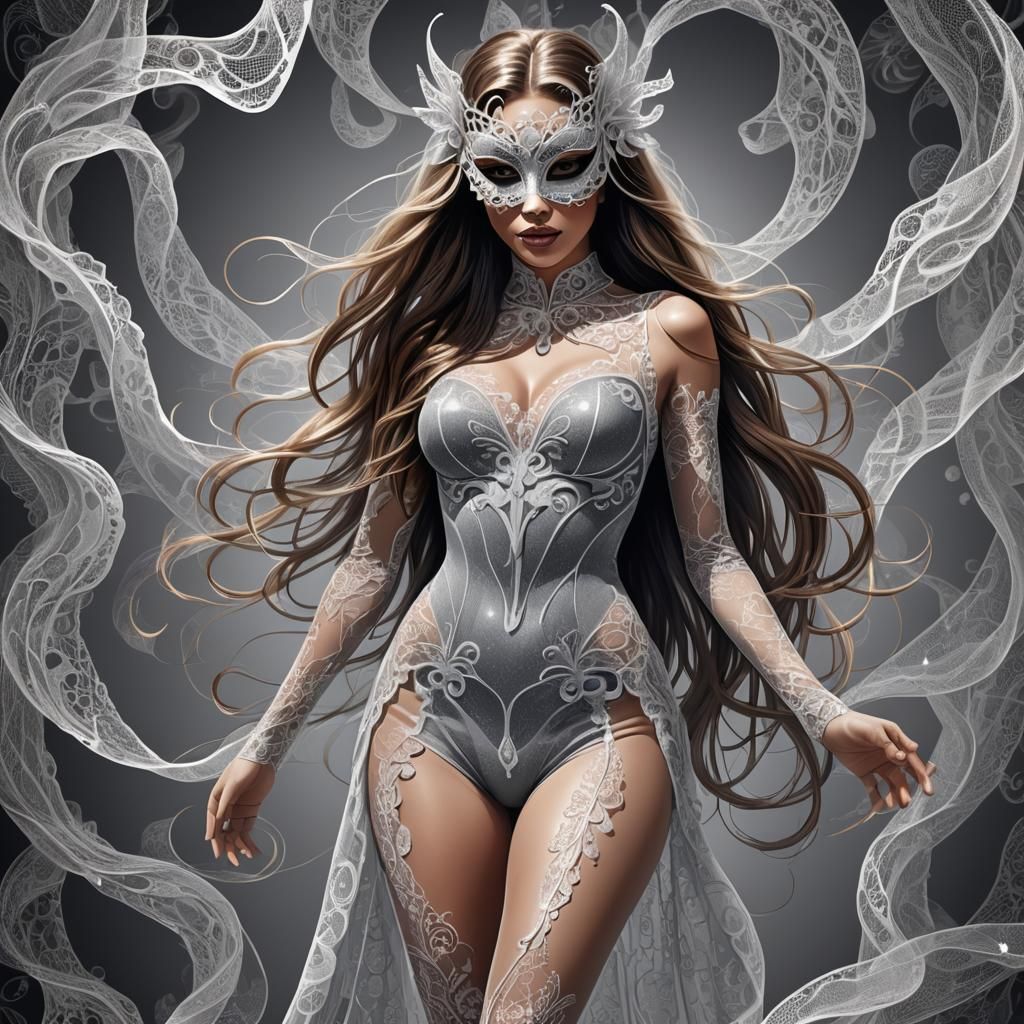 Shy Lady Singer in Silver Lace: Abstract Vector Art