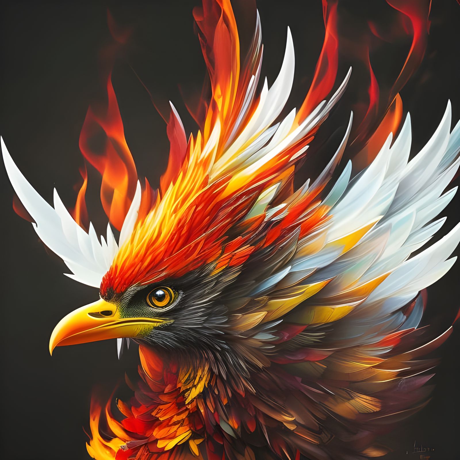 Flaming Phoenix Portrait in Deep Color