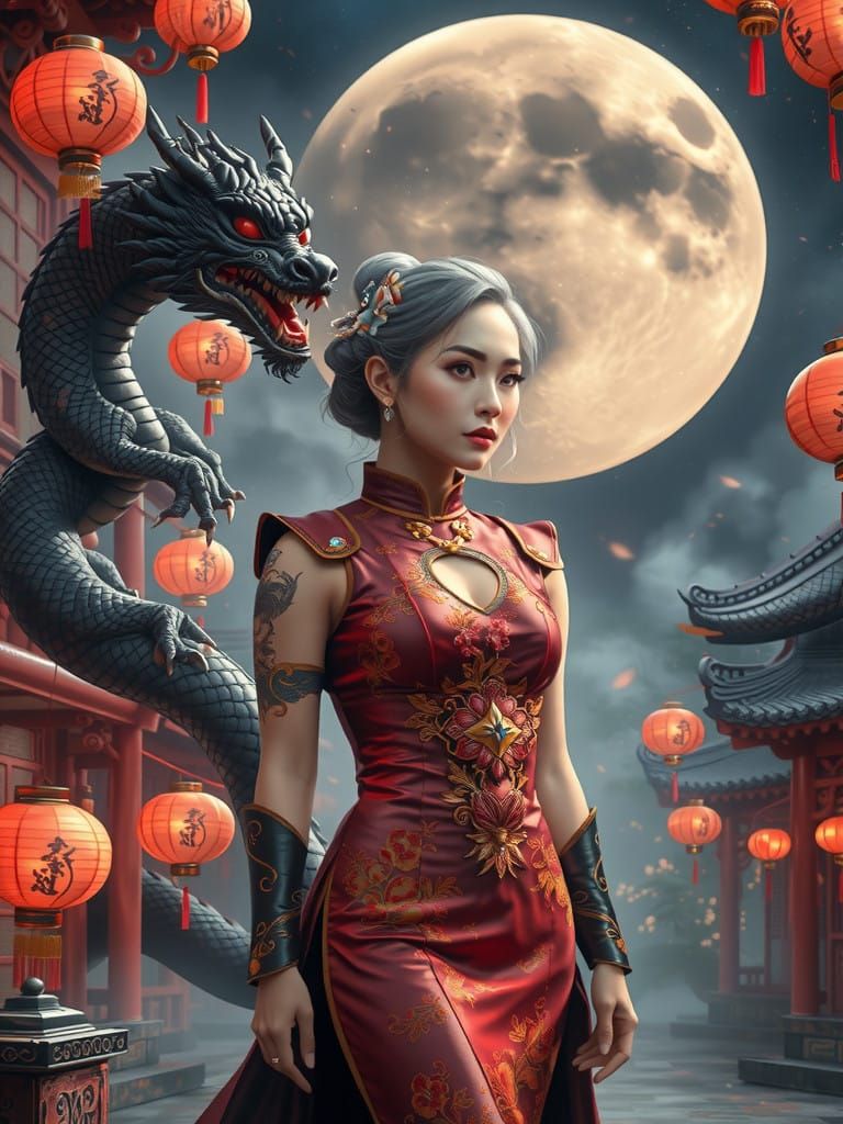 Regal Woman Dominates Moonlit Courtyard in Eastern-Inspired ...