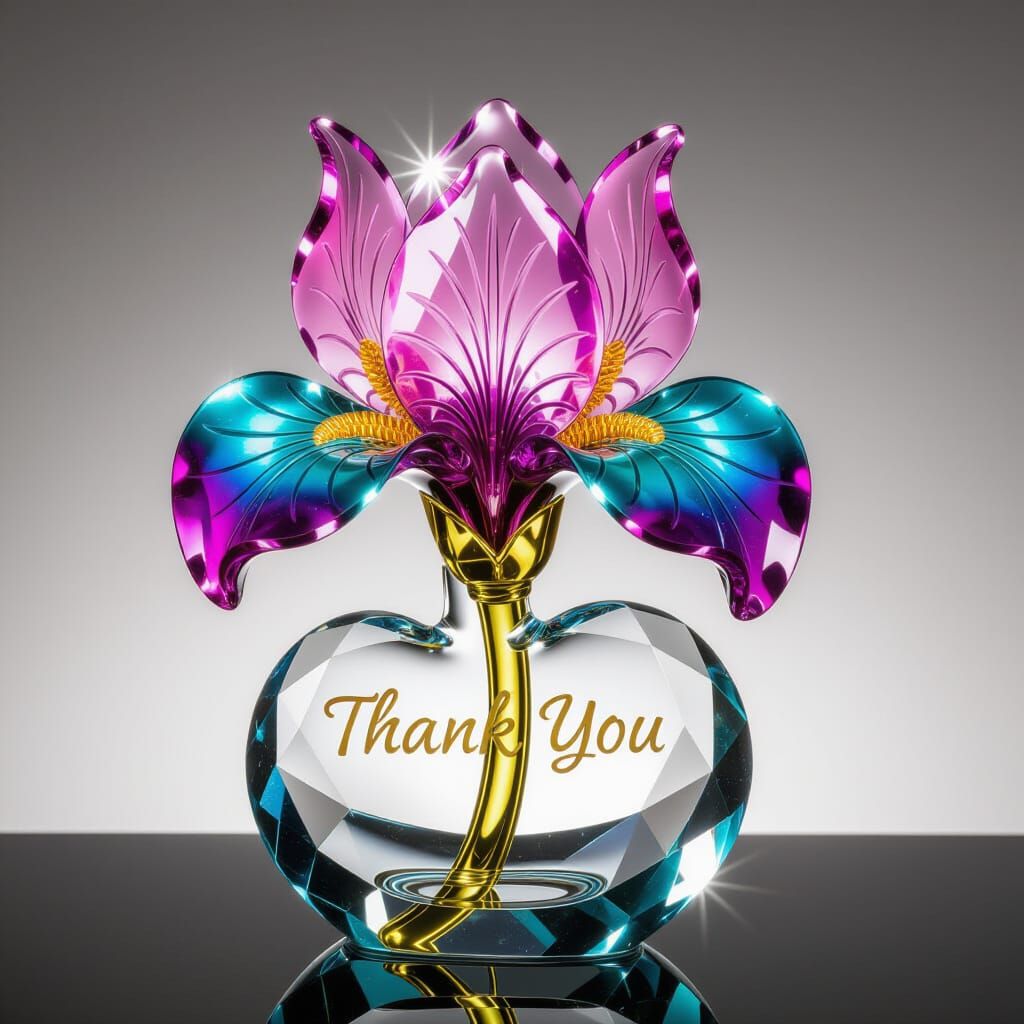 Elegant Glass Iris Flower Statue with Crystal Leaf