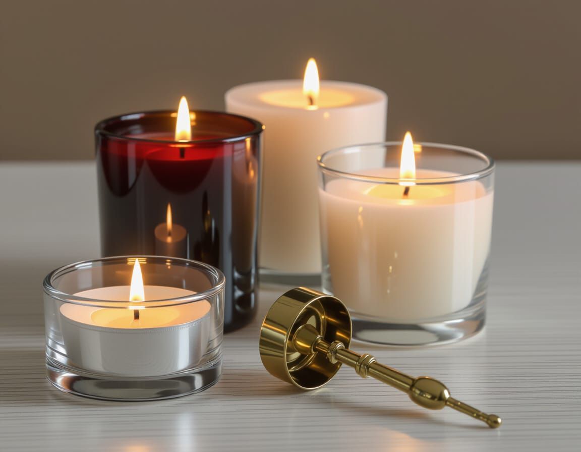 Elegant Lit Candles and Candle Snuffer