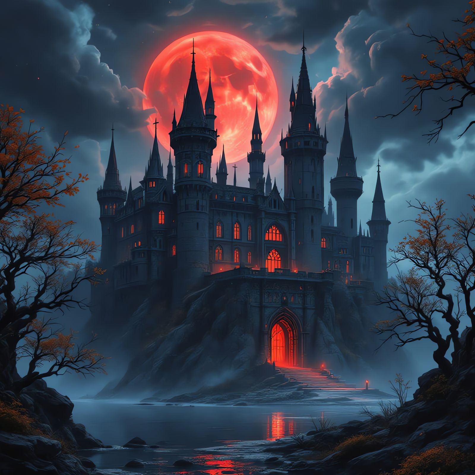 Gothic Castle Dark Fantasy Illustration on Cliff