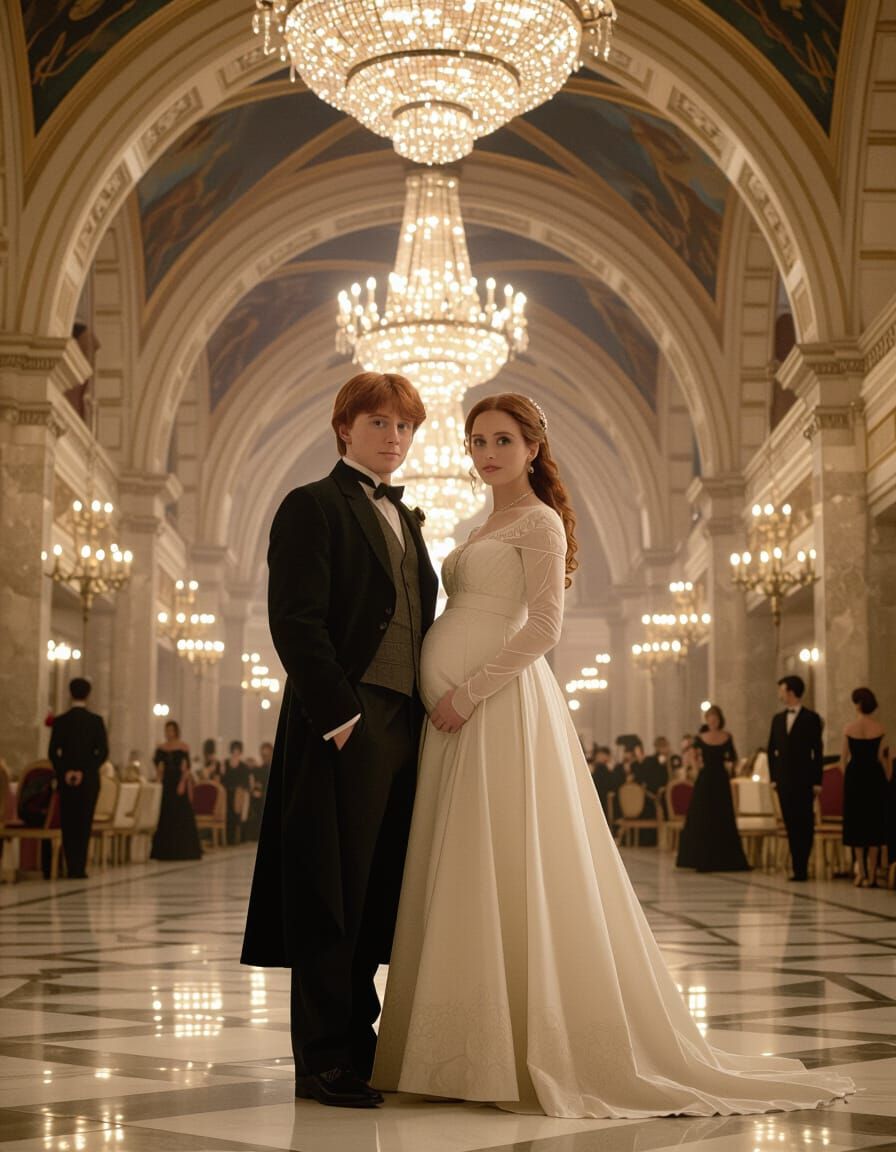 Ron and Hermione at the Ballroom, Hyperrealistic Style