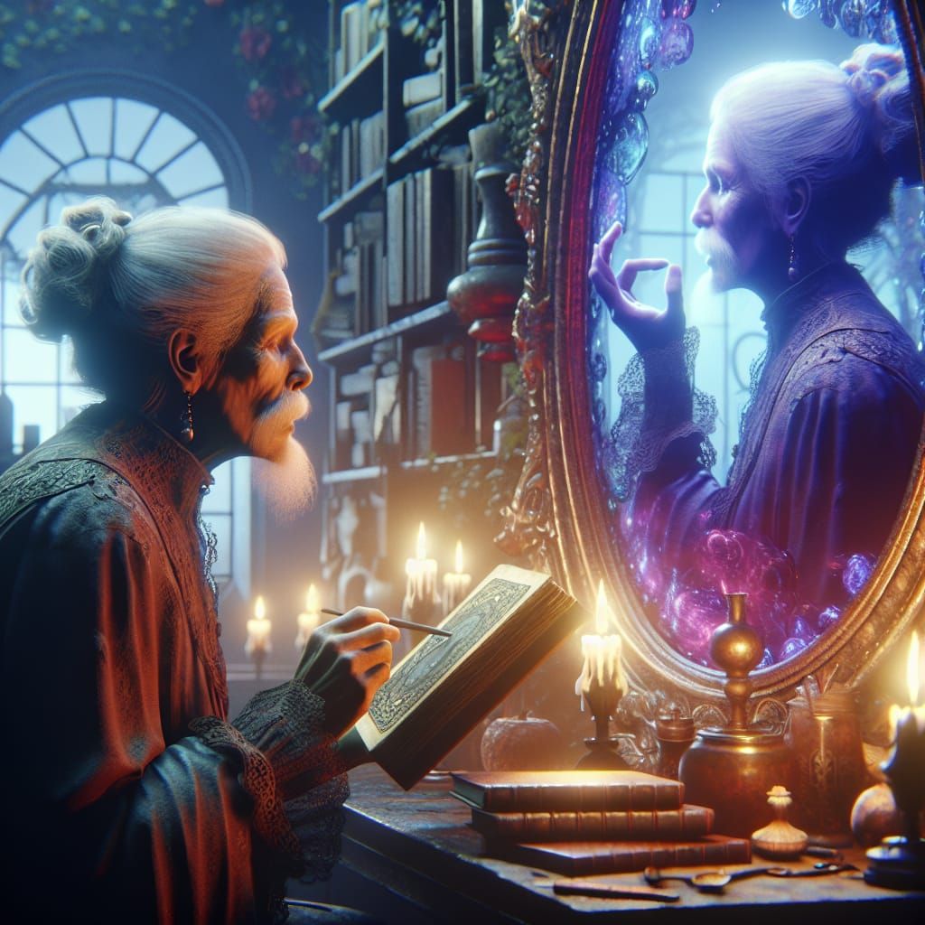 Fantasy Matte Painting: Woman Reading Reflective Book