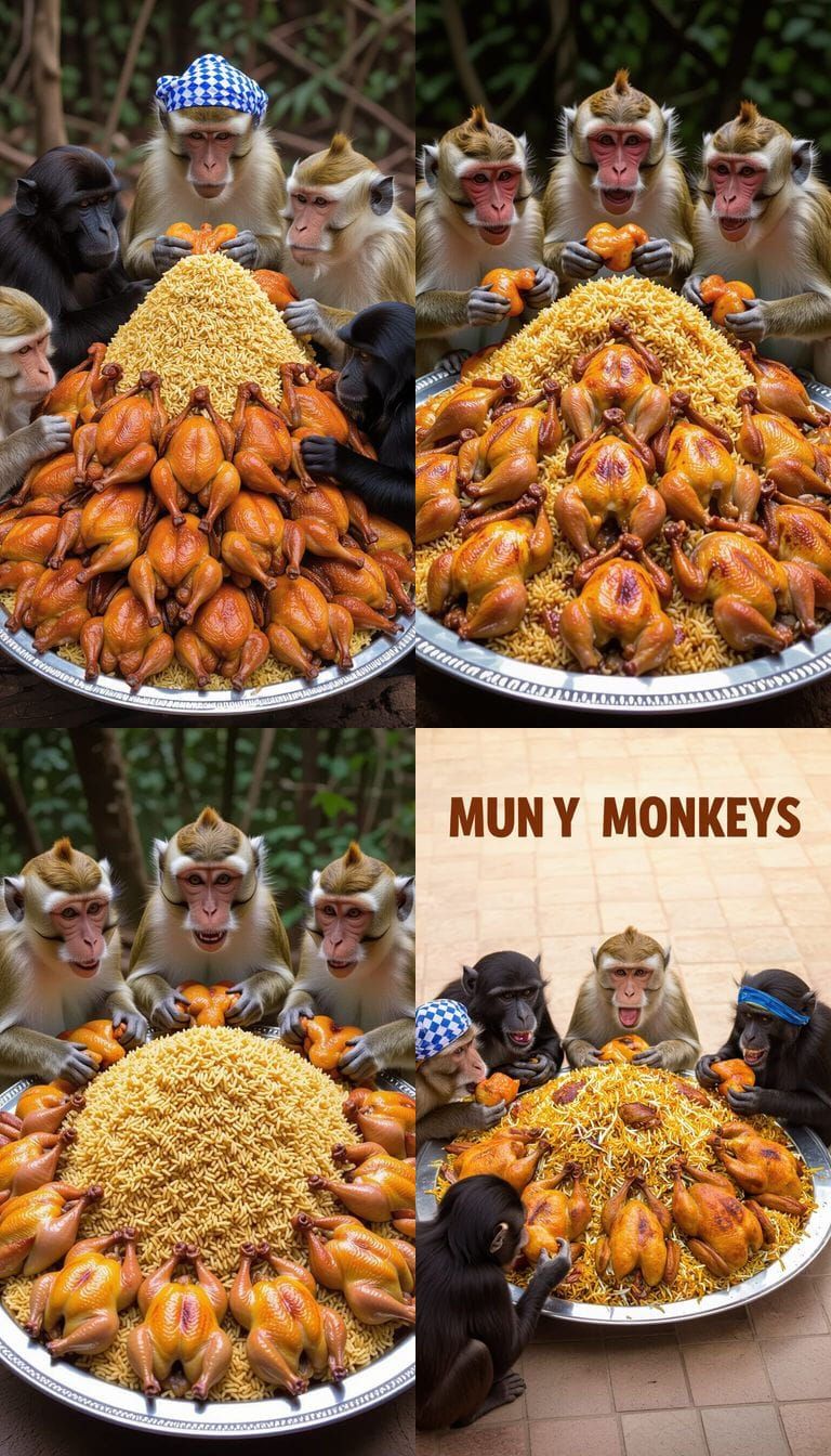 Monkeys Feast on Roasted Chickens and Biryani