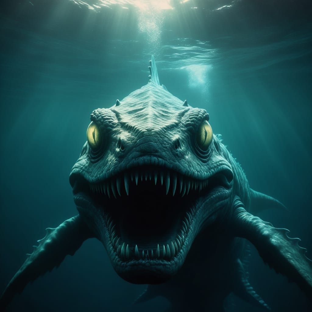 Epic Underwater Monster in Cinematic Film Style