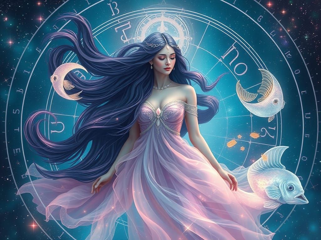 Ethereal Goddess of Pisces in Cosmic Ocean