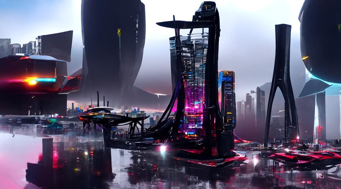 Cyberpunk Futuristic Cityscape with Giant Structures