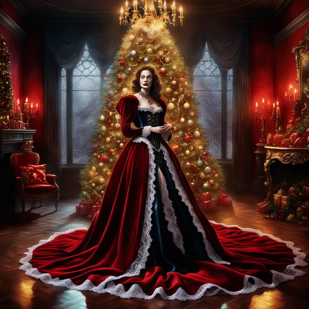 Seductive Christmas Mistress Unveiled: Dark Fantasy Portrait