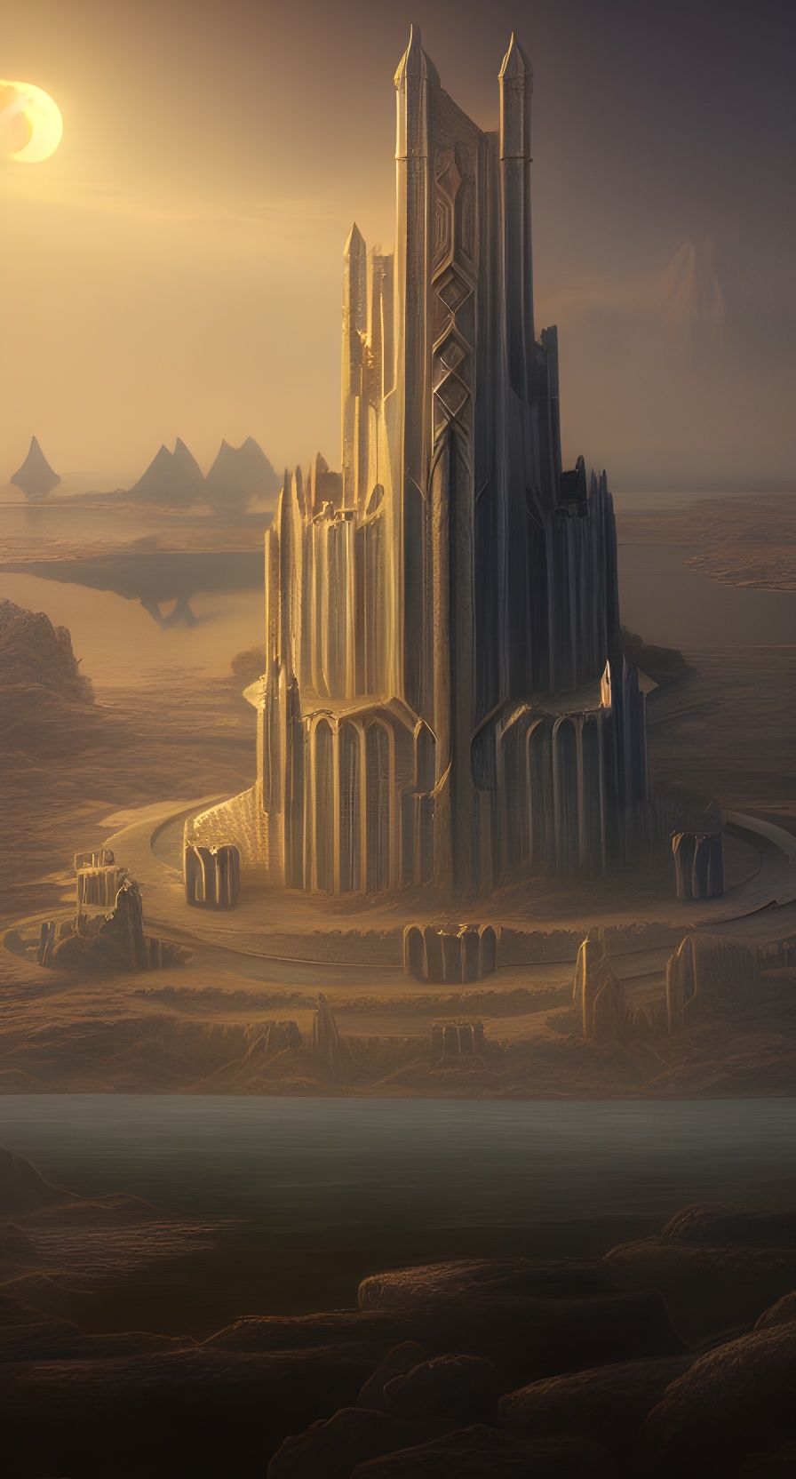 Spectacular City of Numenor HDR oil on canvas detailed painting detailed photorealistic detailed complex fantasy concept...