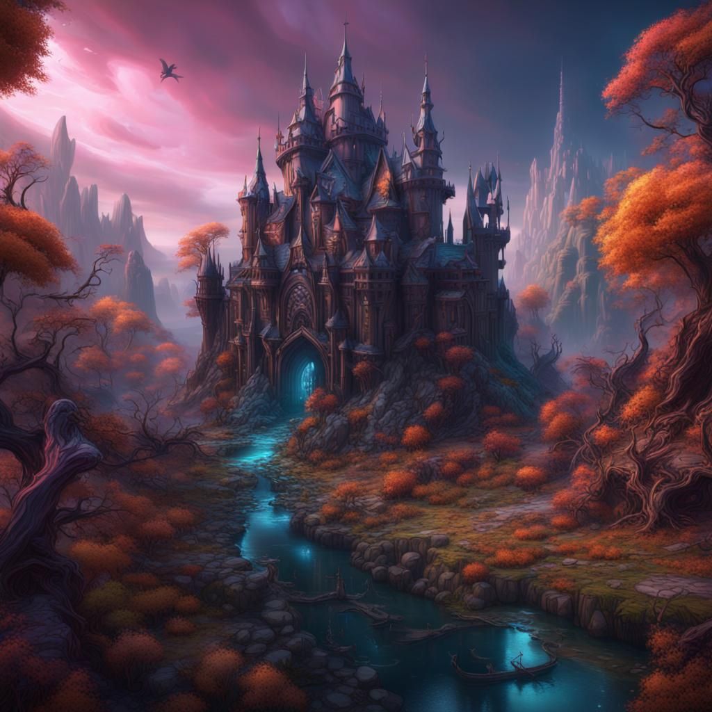 Fantastical Nightmare: Detailed Matte Painting in Deep Color
