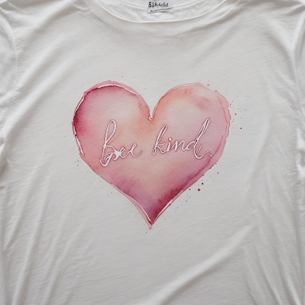 Heart Outline 'Be Kind' T-Shirt in Watercolor Style