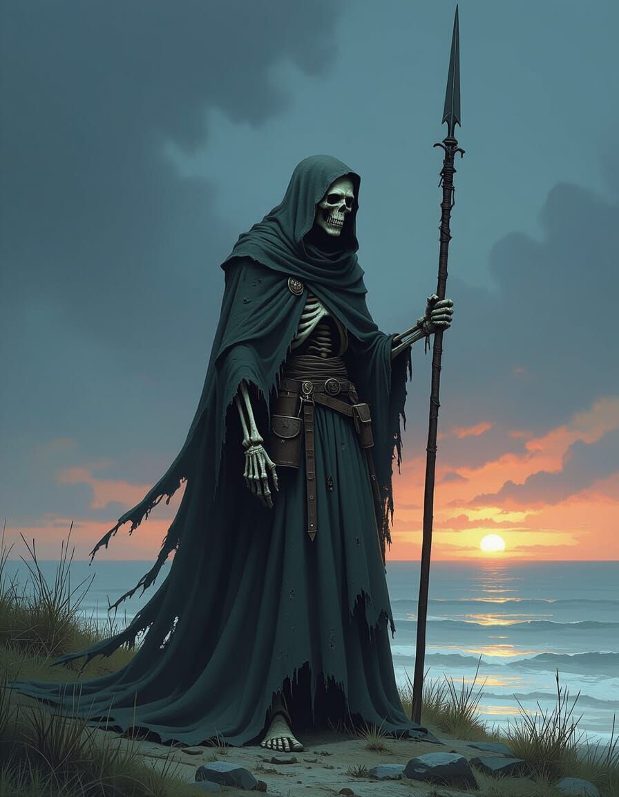 Ominous Undead Warrior on Shore, Digital Painting