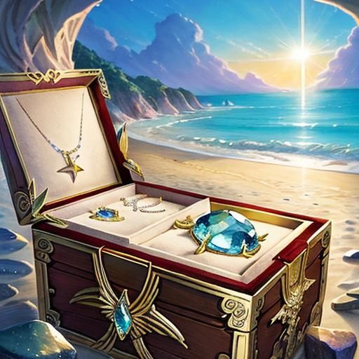 Beachside Treasure Chest with Precious Jewels