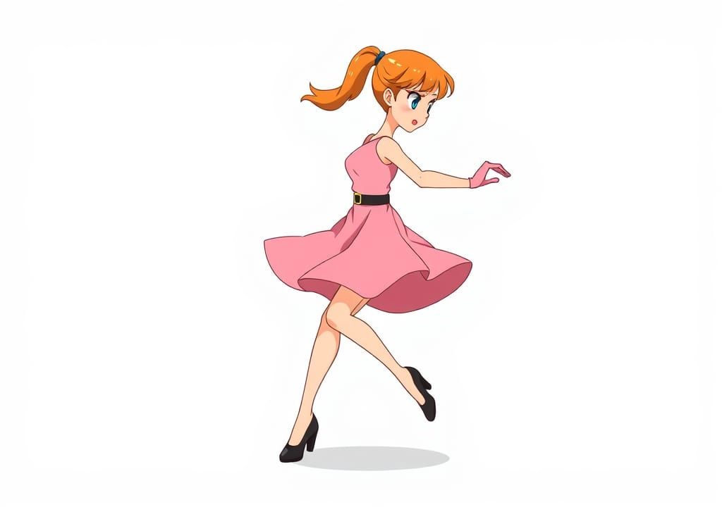 Anime Style: Orange-Haired Woman Tap Dancing