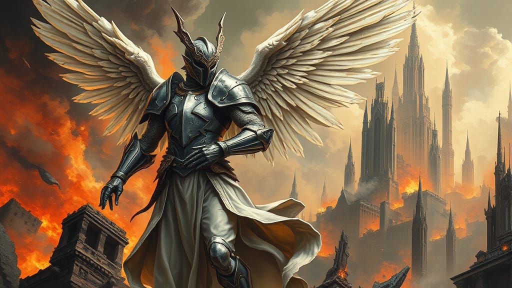 Angel in Fiery Apocalypse, Inspired by Frazetta and Giger