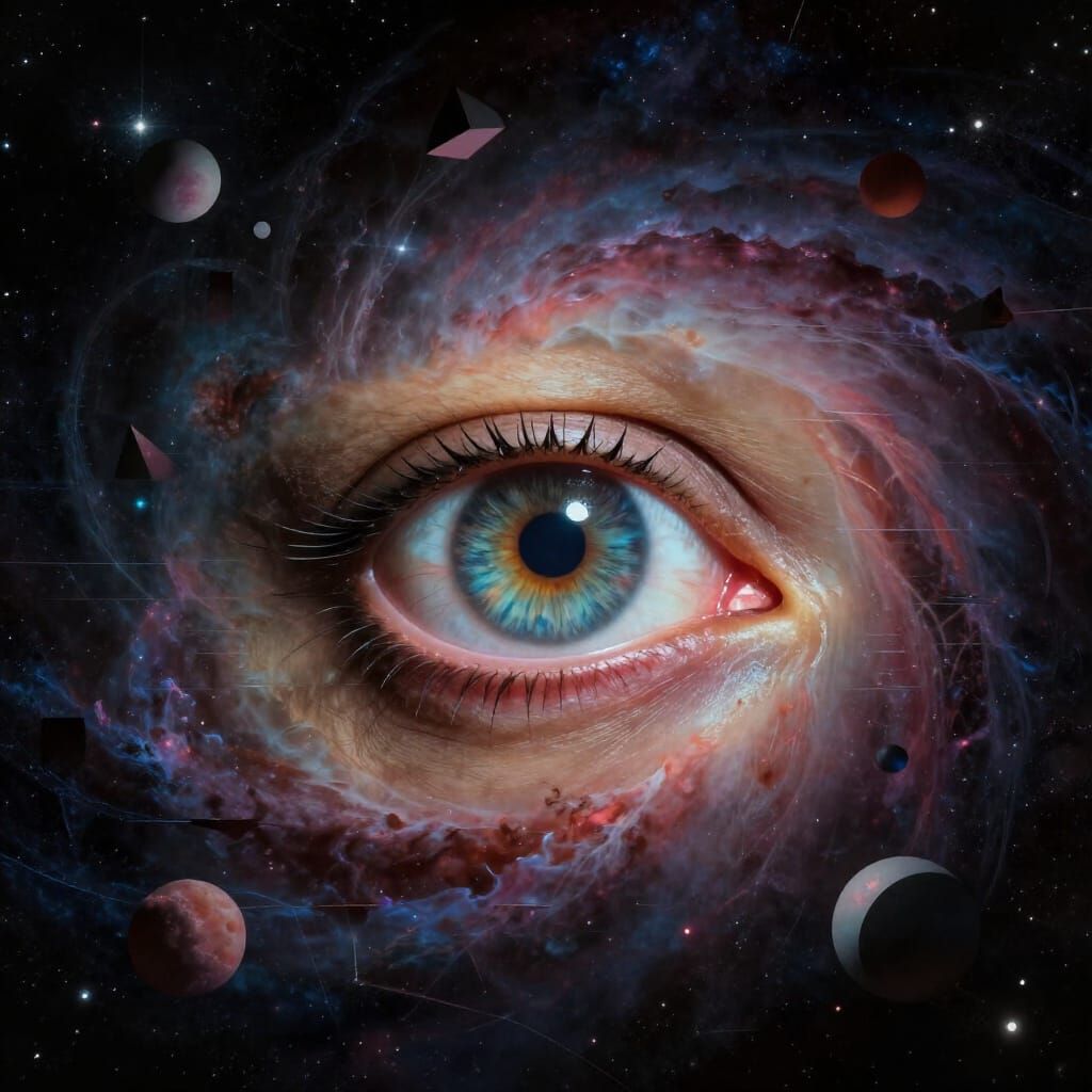 Surreal Cosmic Eye in Glitch Art Style
