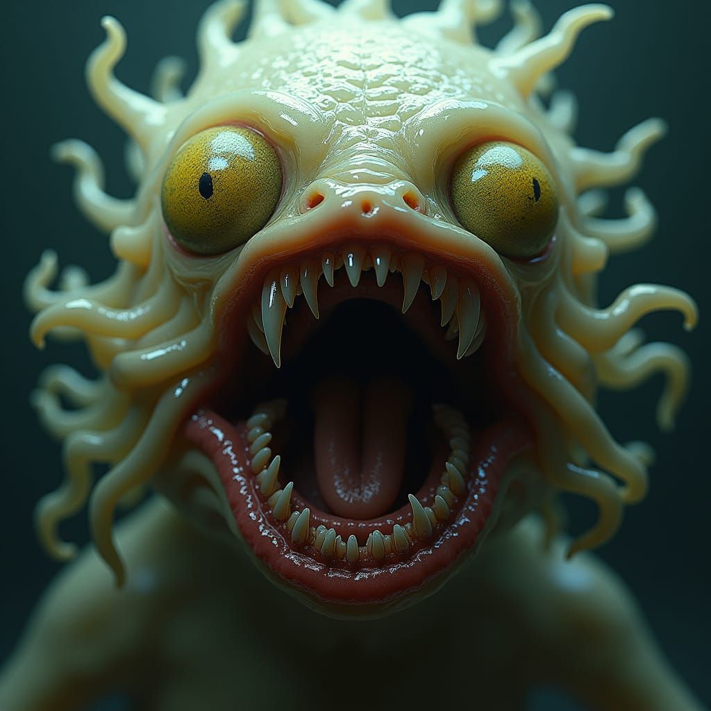 Repulsive Biological Creature with Translucent Skin