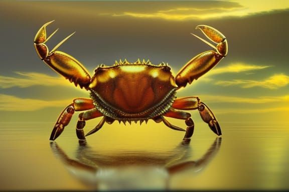 Golden Crab Sun Worship: Hyperdetailed Seascape Poster