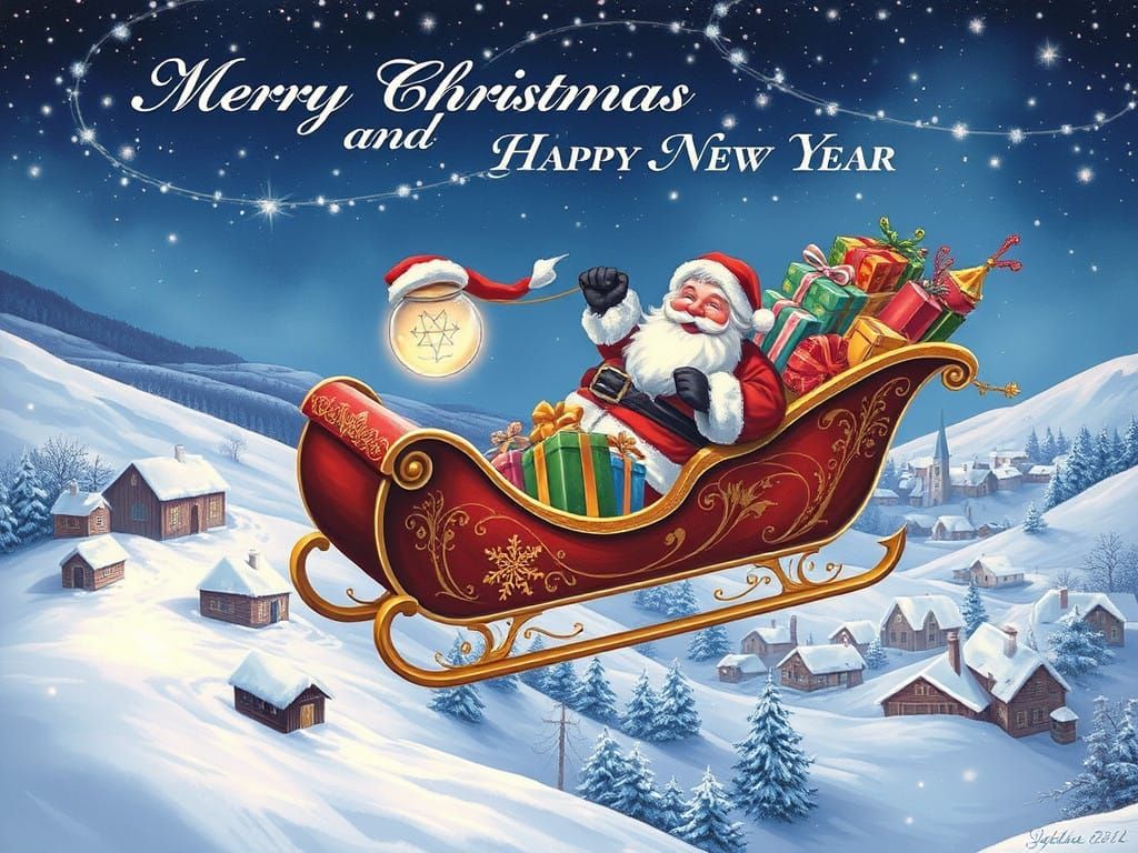 Santa Claus in Joyful Winter Wonderland with Vibrant Gifts