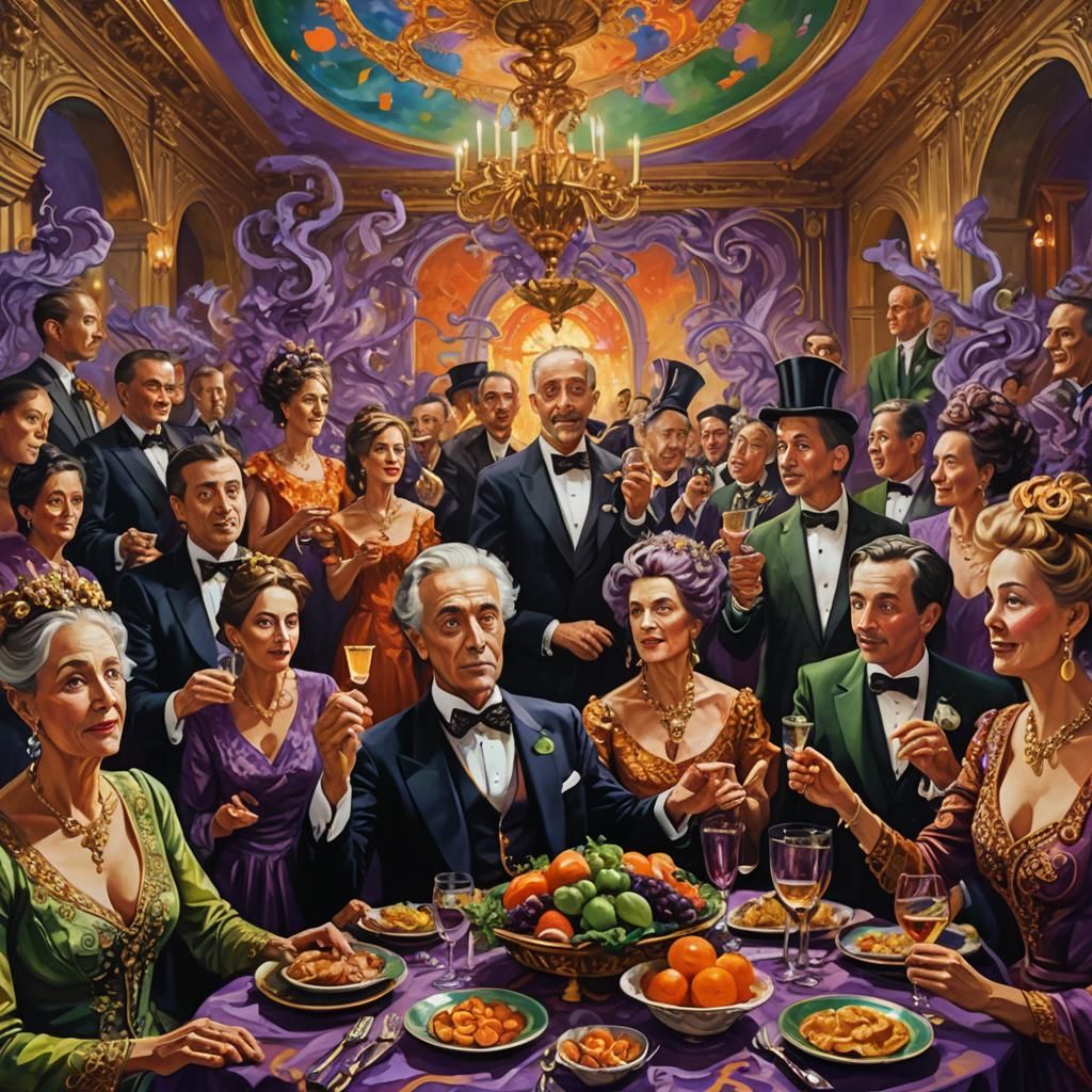 Lavish Banquet in Vibrant Oil Painting