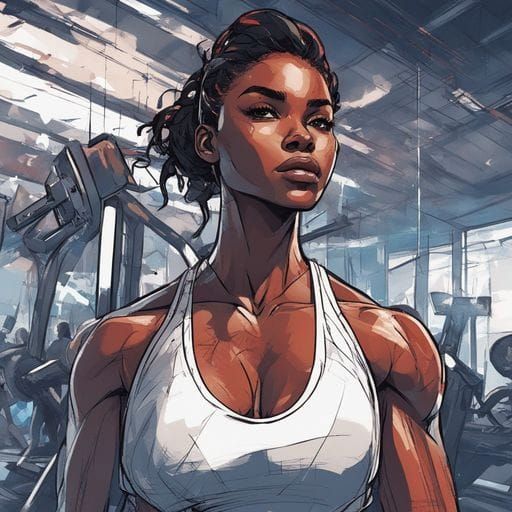 Beautiful Dark-Haired Woman Training in Gym: Splash Art
