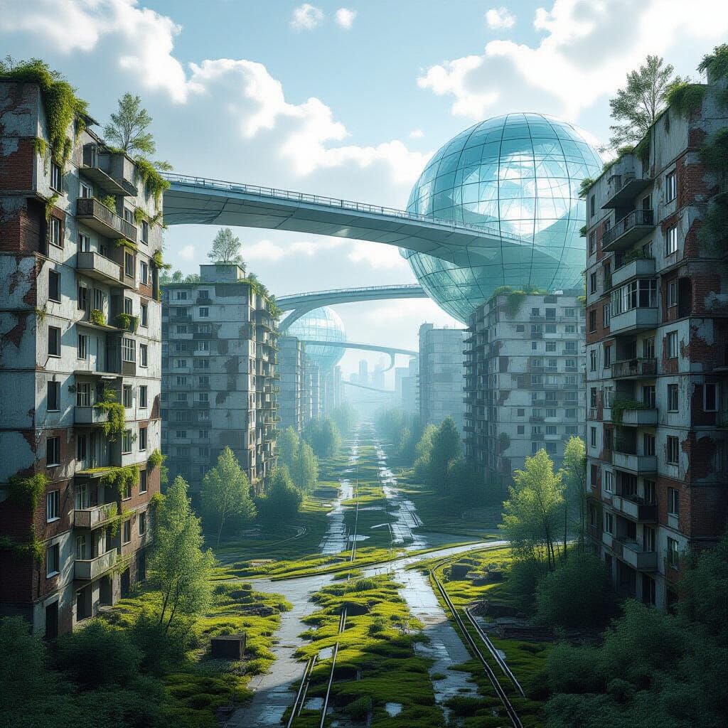 Abandoned City Meets Futuristic Domes in Surreal Fusion