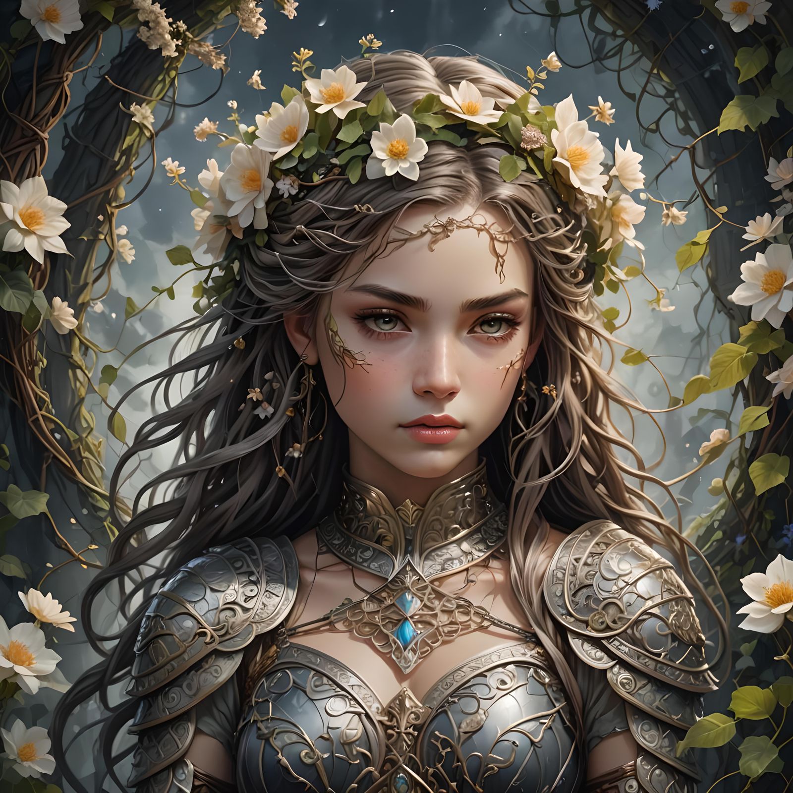 Beautiful Warrior Princess in Floral Armor