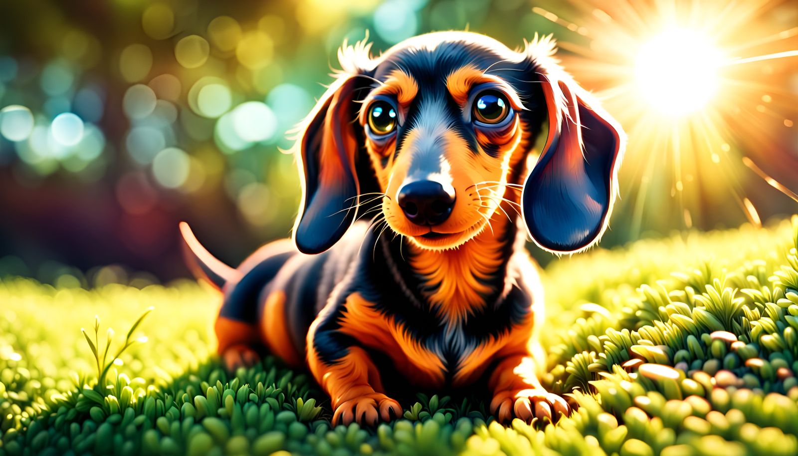 Cute Dachshund Puppy in Spiraling Sunlight