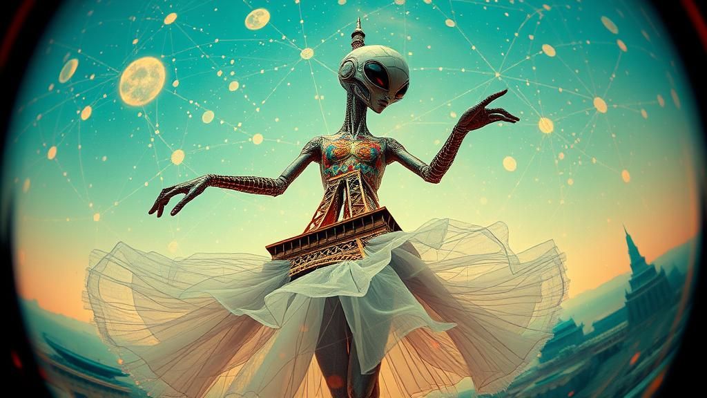 Eiffel Tower Ballerina in Klimt-Glitch Style