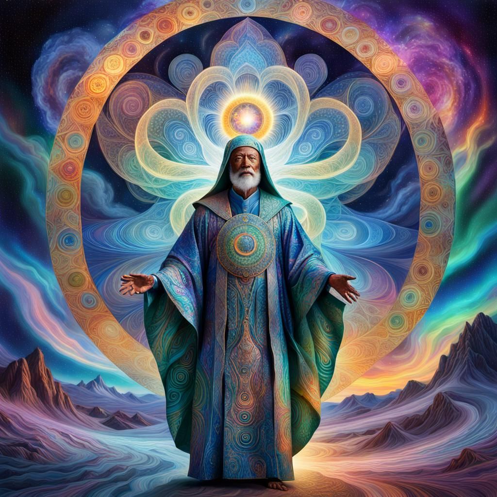 Visionary Cosmic Leader in Celestial Vortex