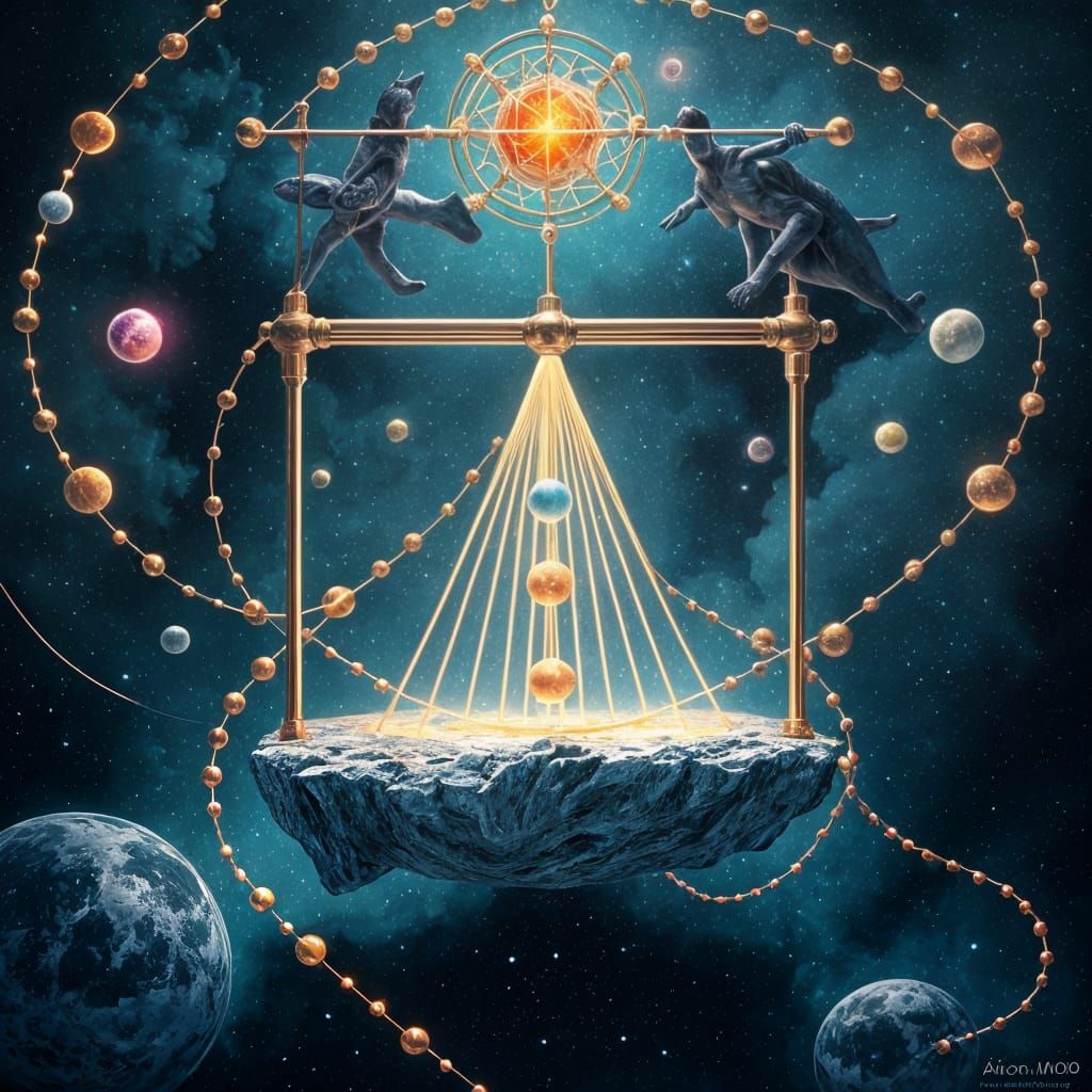 Holographic Newton's Cradle in Astral Cosmic Style
