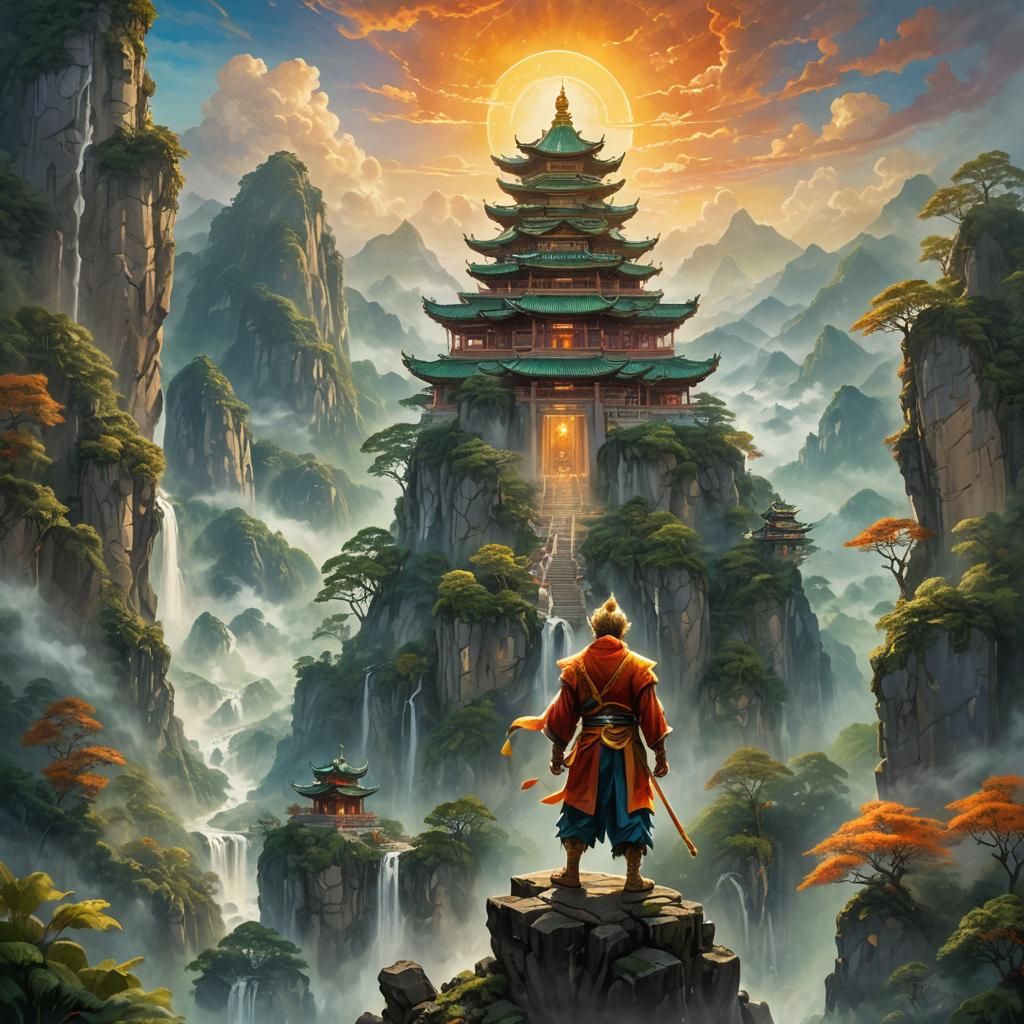 Sun Wukong at Guan Yin's Temple: Fantasy Art