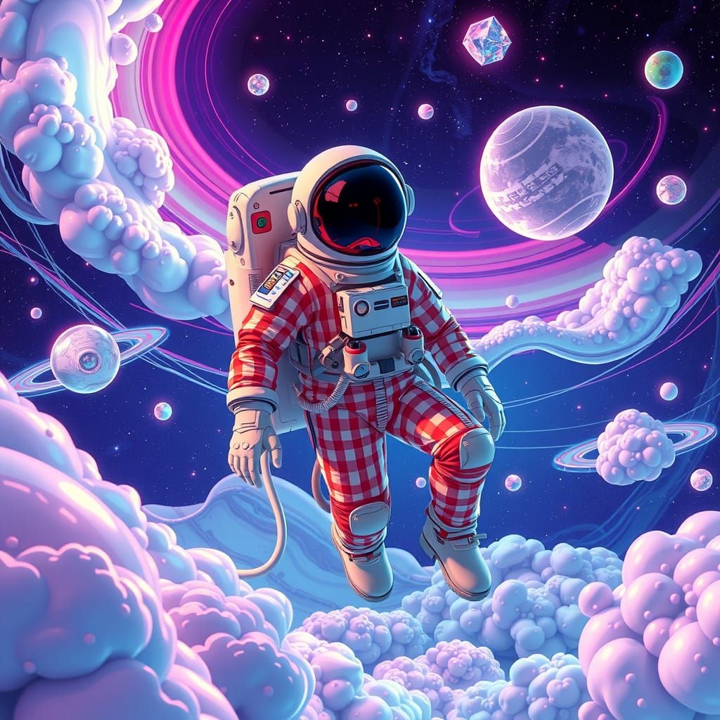 Surreal Astronaut in Gingham Space