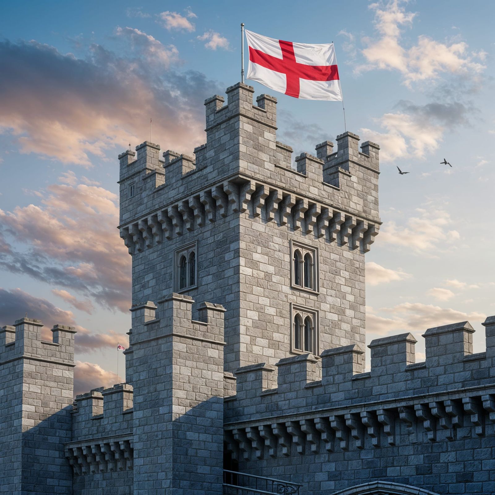 Medieval Castle Flies England's Flag in Defiance