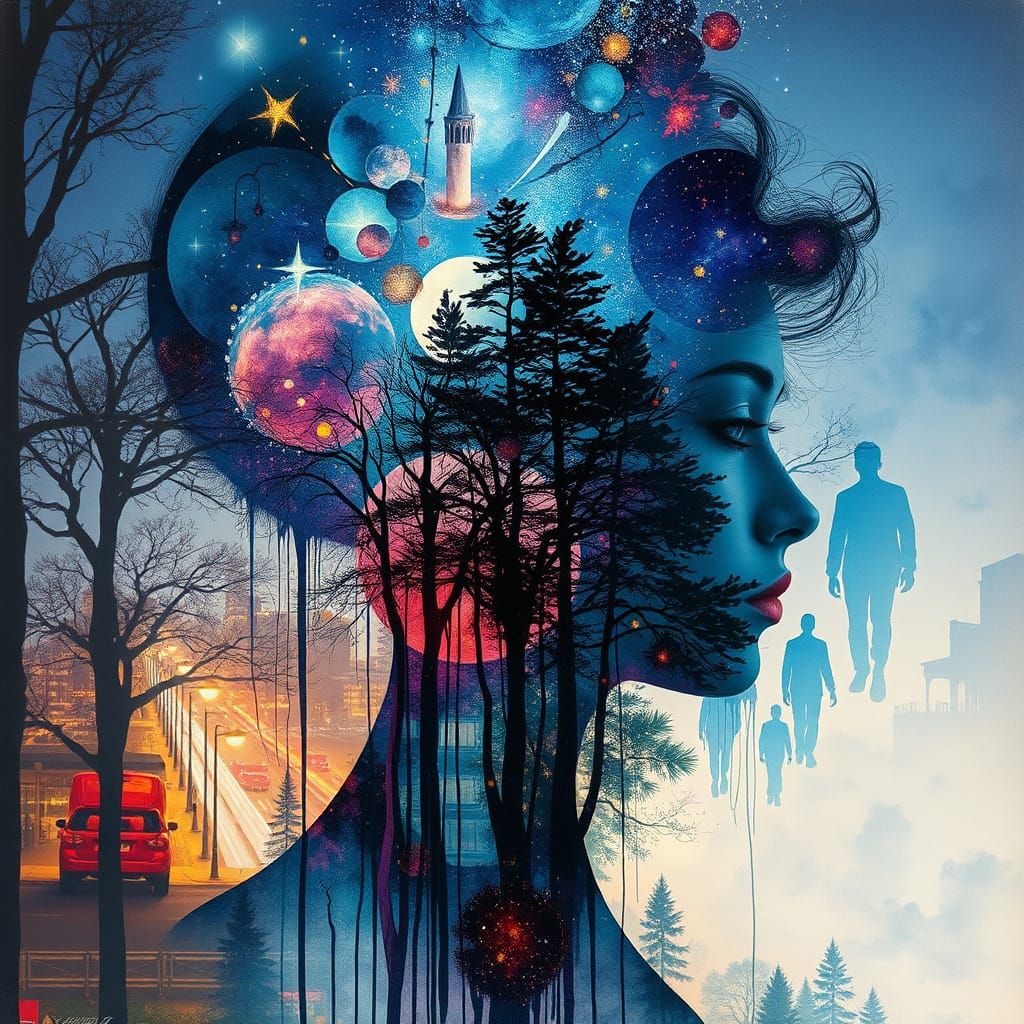 Vibrant Galaxy Scene with Silhouette Princess