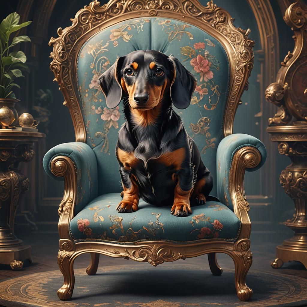 Dachshund on Chair: Detailed Matte Painting