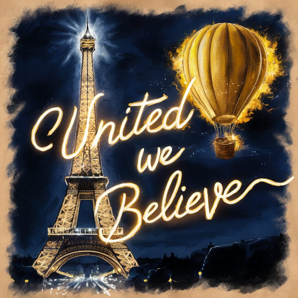 Eiffel Tower and Golden Balloon at Night