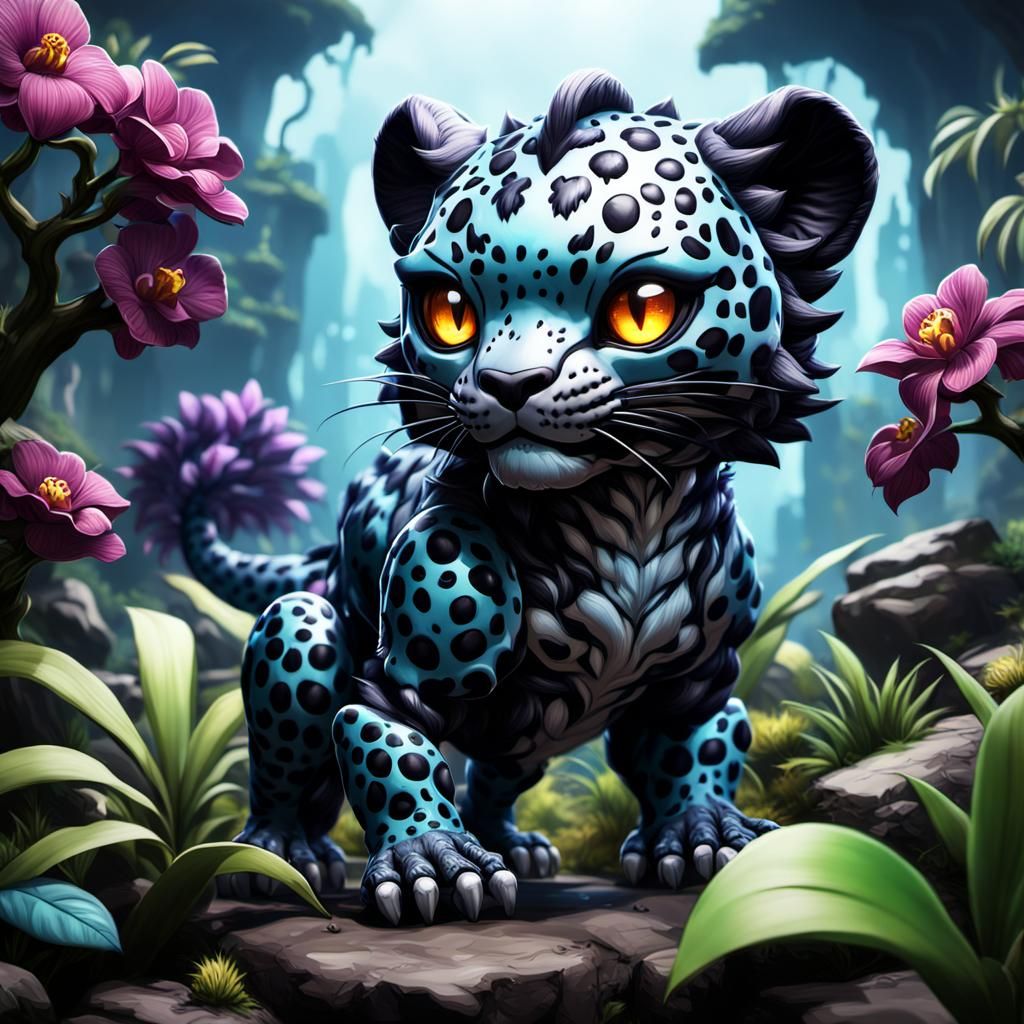 Chibi Black Orchid Kaiju Leopard in Detailed Matte Painting