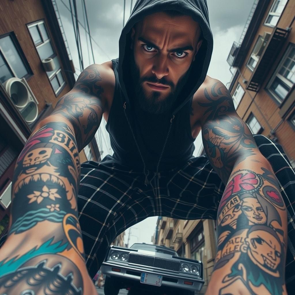 Aggressive Gangster Portrait in Photorealistic Style