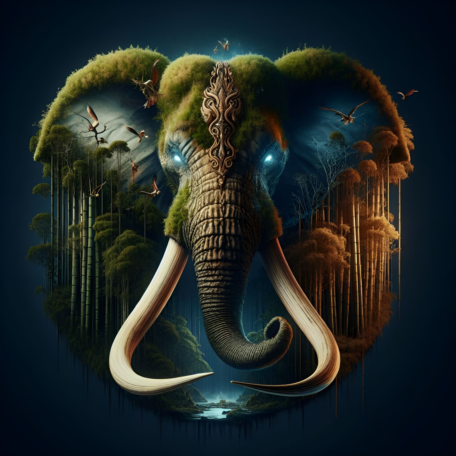 Elephant-Bamboo Hybrid Forest Deity in Surreal Style