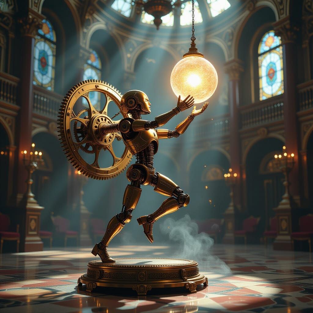 Clockwork Automaton Catches Ethereal Orb in Neo-Victorian Ba...