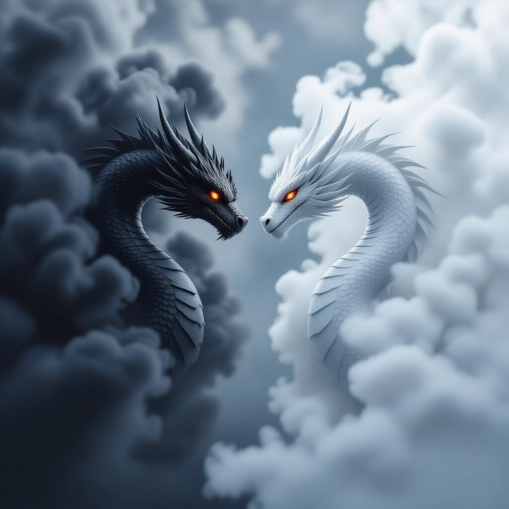 Smoky Dragons Forming Heart in Reflective Studio Light